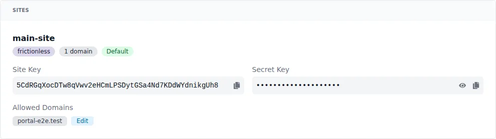 get your site key from the Portal User Info