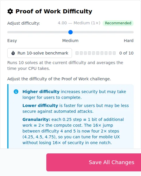 prosopo proof of work difficulty setting